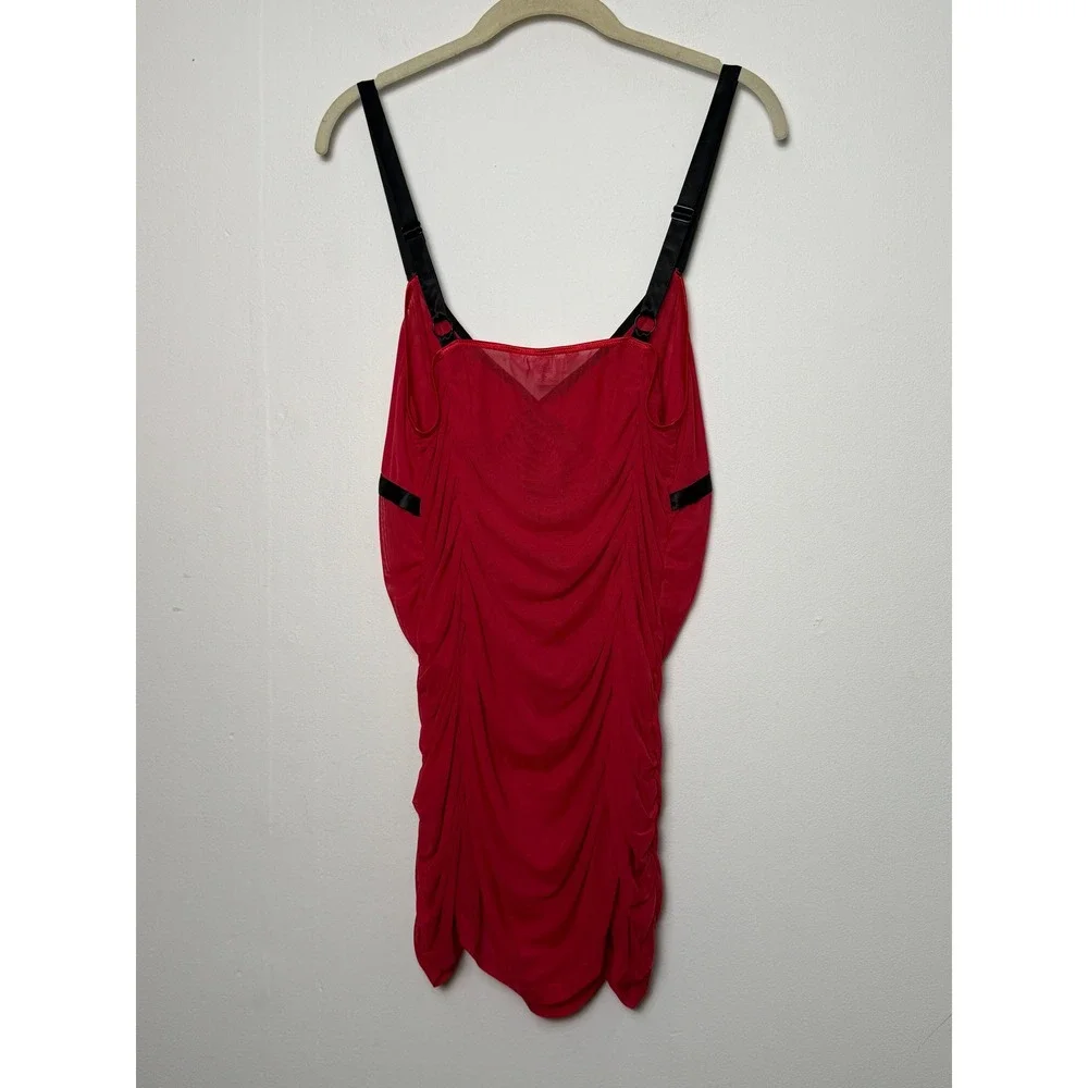 Victoria's Secret Red Mesh Ruched Babydoll‎ Lingerie Dress Size L